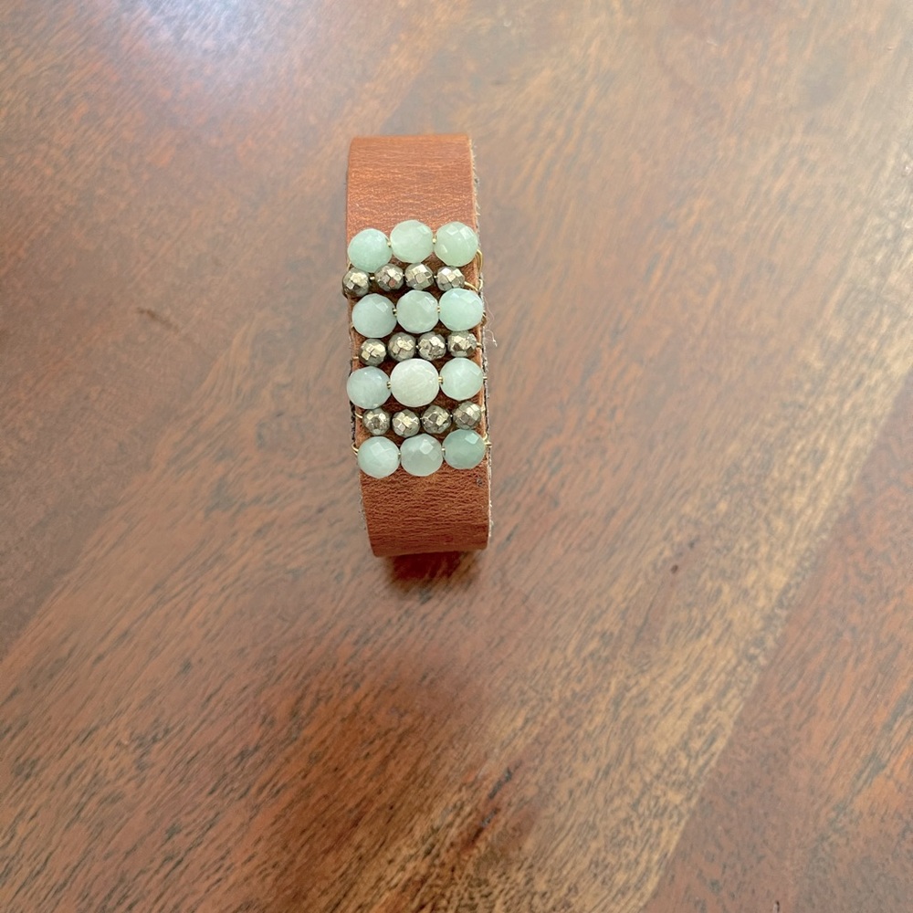 Boho leather gemstone cuff
